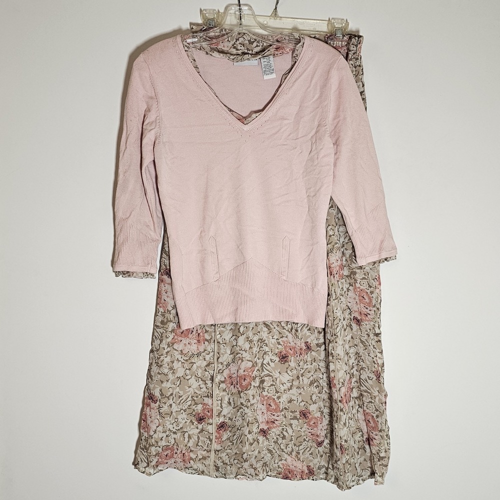 Jaclyn Smith Skirt Set Womens Medium Floral Sweater Silk Cottagecore Granny Vtg